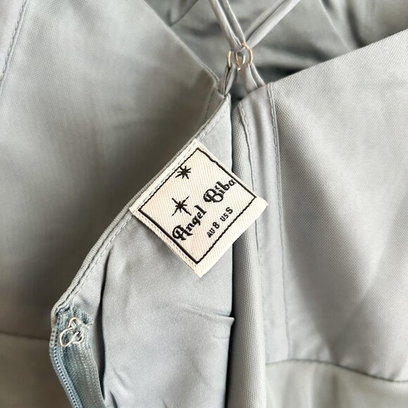 Angel Biba Smitten Sweetheart Neckline Chiffon Midi Dress in Blue Sage - Picture 4 of 8